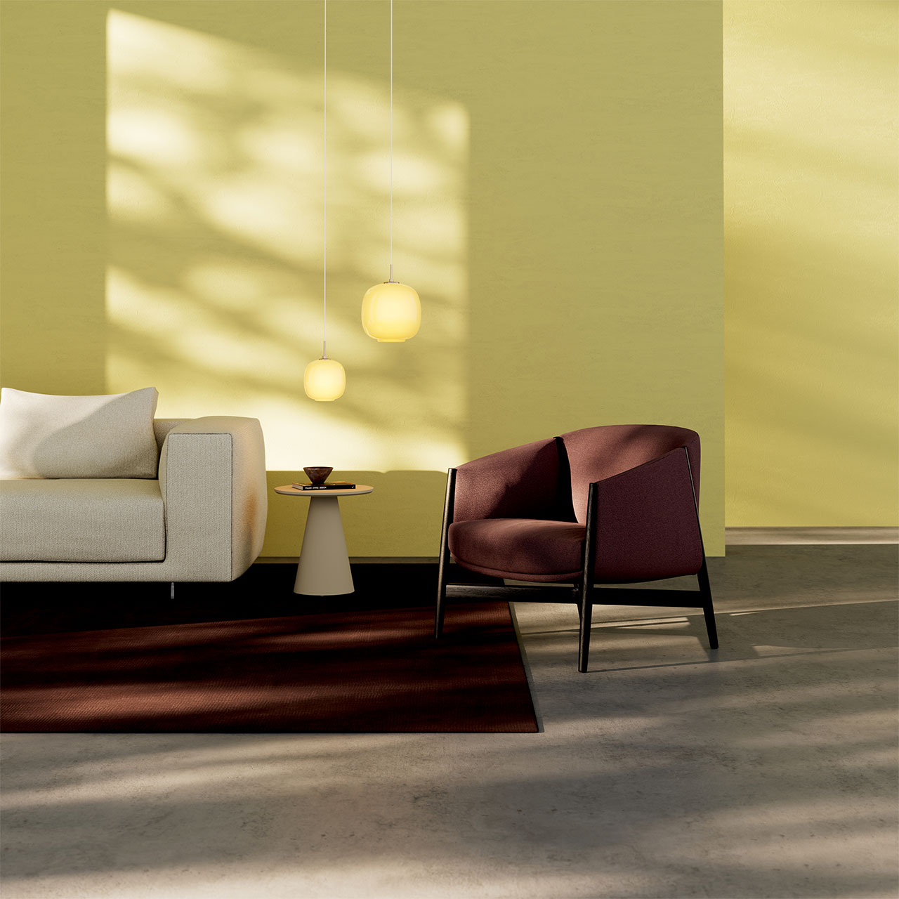 Kagu Sessel neben einem Sofa in einem Wohnzimmer