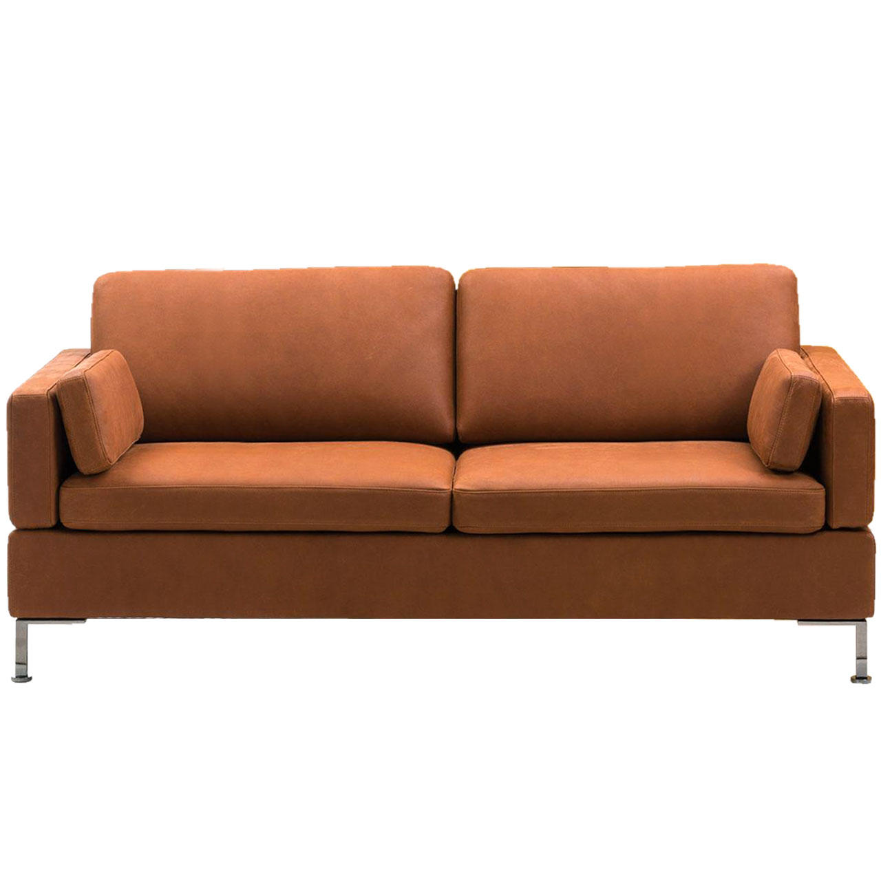 Braunes Sofa mit zwei Sitzplätzen.