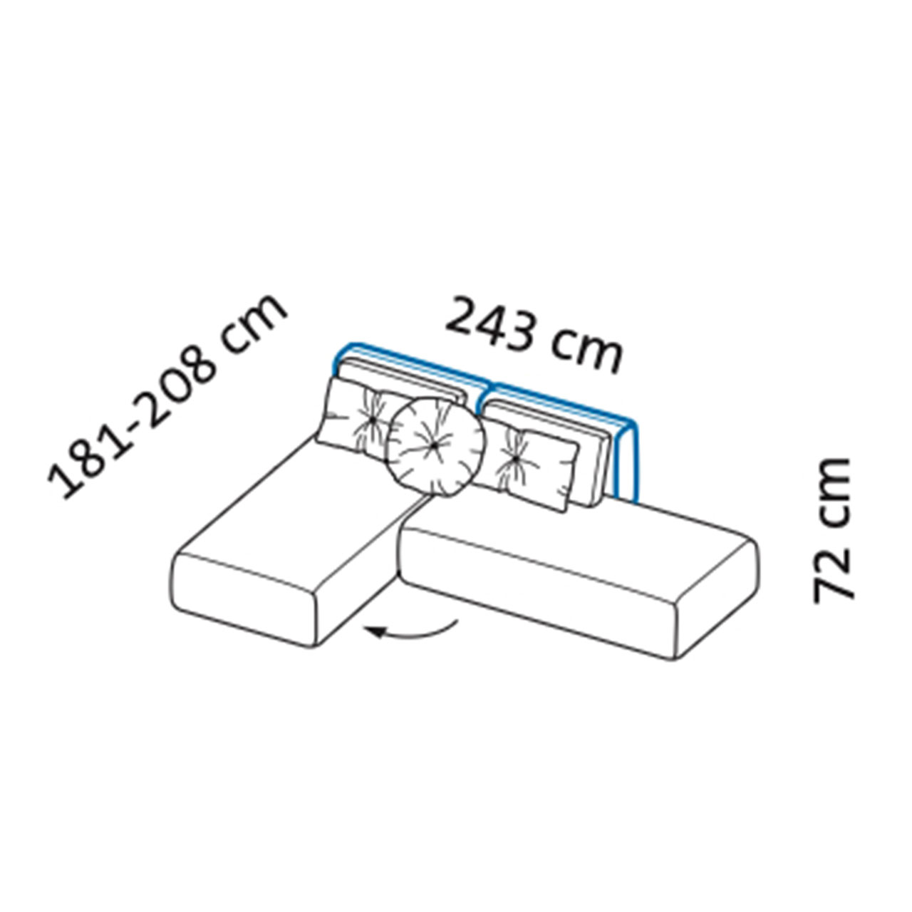 Maßzeichnung brühl piano Ecksofa