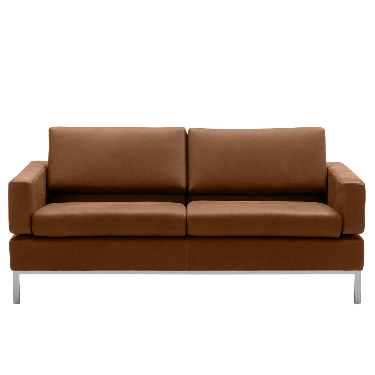 Braunes Ledersofa mit Untergestell in chrom glänzend. 