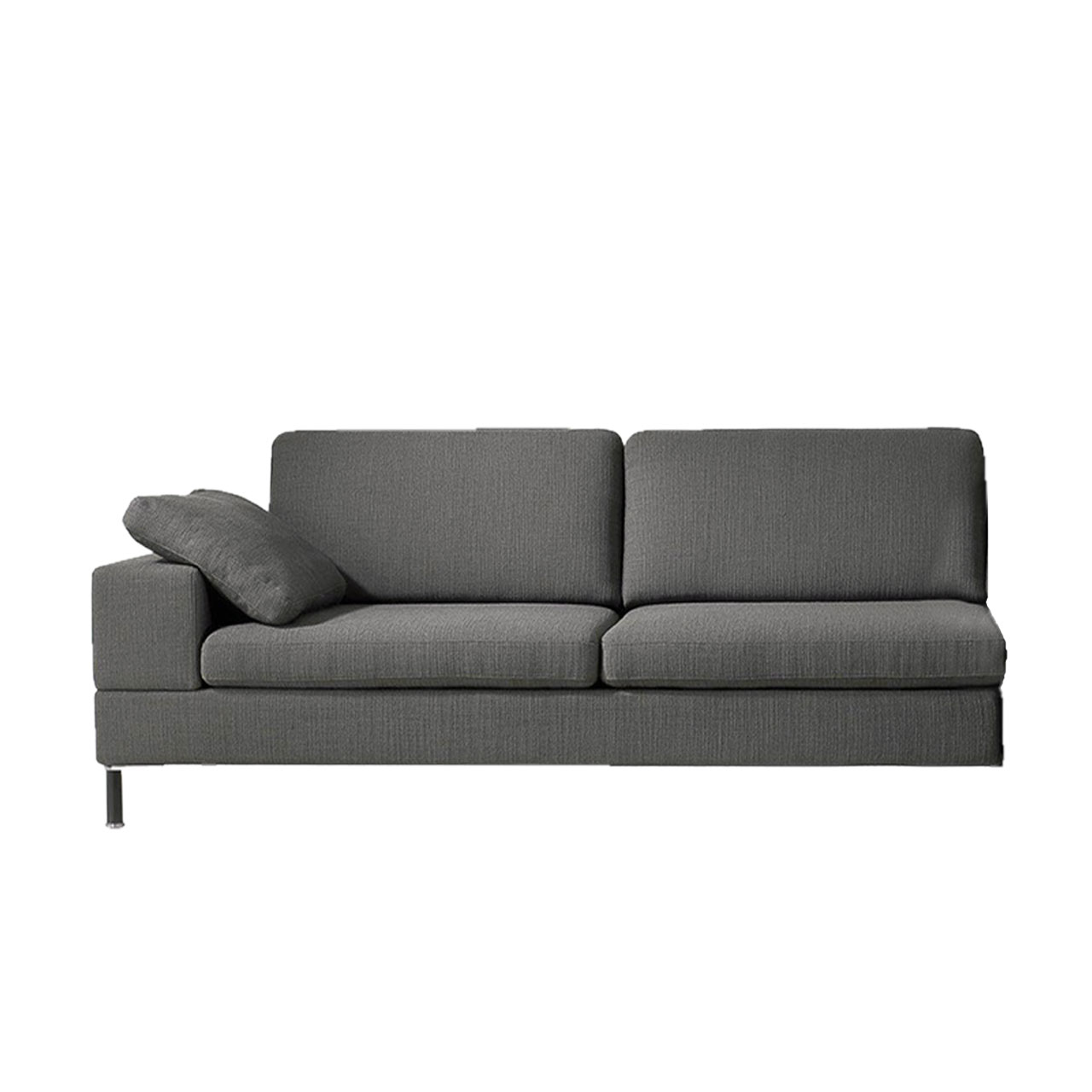 Dunkelgraues Anstellsofa mit Armlehne links.