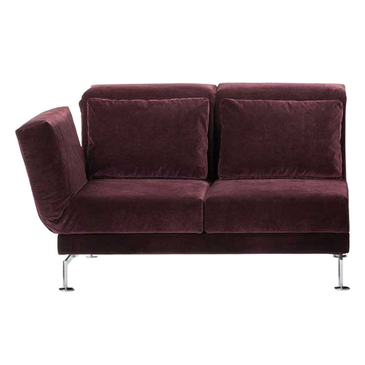 Anstellsessel von brühl moule small mit 2 Sitzen in bordeauxrotem Stoff mit Armlehne links.