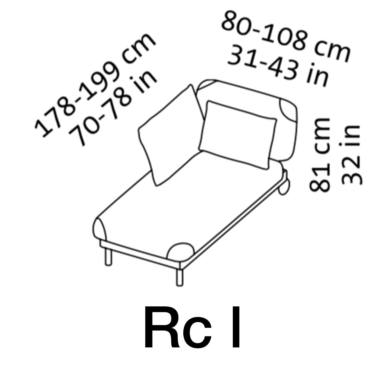 Maßzeichnung brühl tam Recamiere Armlehne links