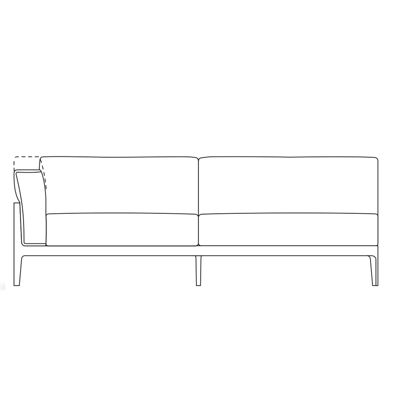 Skizze des Elementes 220 cm mit Armlehne links