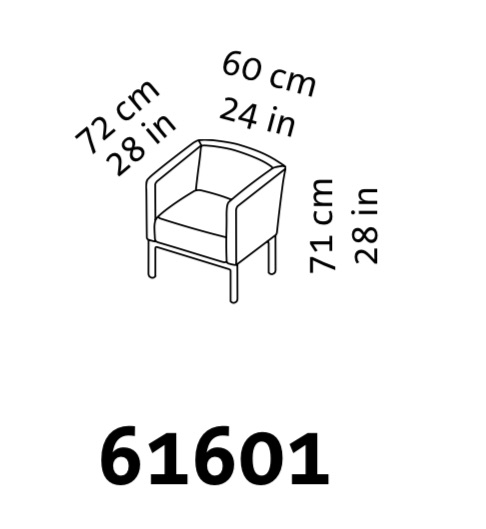 Maßzeichnung für den Sessel add1 von brühl mit Armlehnen beidseitig.