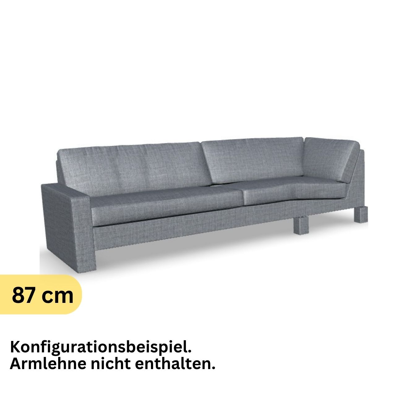 Eckabschlusselement mit Ecke rechts in grauem Stoff.